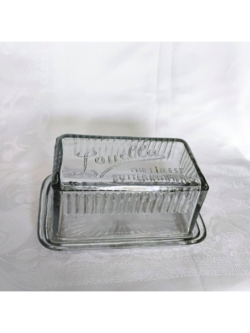 Vintage Louella Butter Dish 1 Lb, Antique Depression Glass Covered Butter Dish